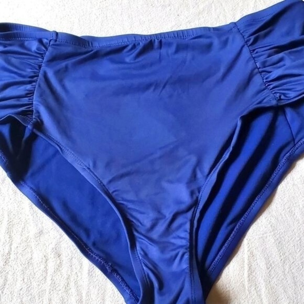 Apt. 9 Womens Royal Blue Ruched High Waisted Swim Bottoms Plus Size 1X 8KAAJ99W